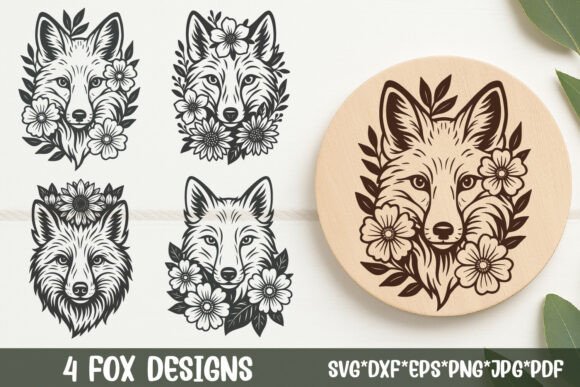 Download Fox with Flowers | Laser Engraving SVG - Flowers Collection