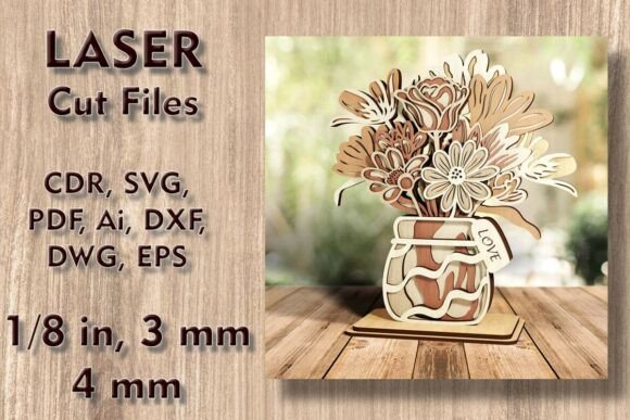 Download Vase with Flowers 3D Laser Cut Files - Flowers Collection