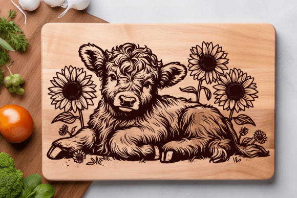 Download Baby Highland Cow Sunflowers Cutting SVG - Flowers Collection
